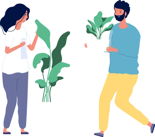 Couple avec des pots de plantes  Illustration