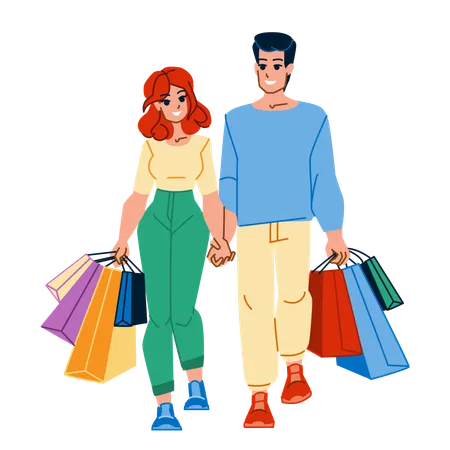 Couple avec sac à provisions  Illustration