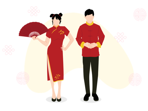 Couple avec tissu traditionnel chinois  Illustration