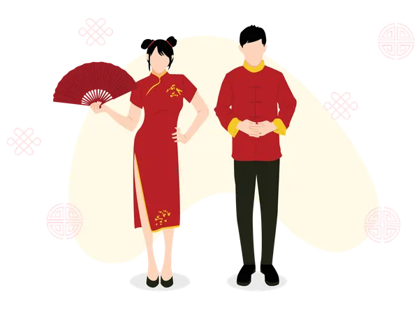 Couple avec tissu traditionnel chinois  Illustration