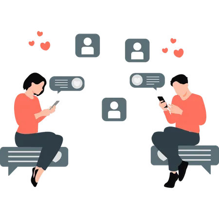 Couple ayant une conversation amoureuse sur leur téléphone  Illustration