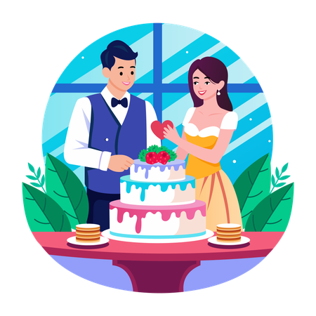 Couple lors d'une cérémonie de gâteau  Illustration