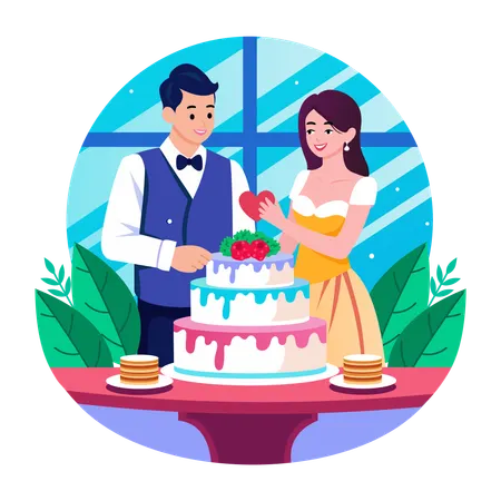 Couple lors d'une cérémonie de gâteau  Illustration