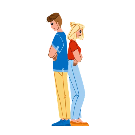 Couple Back To Back Vector Man Woman Love Male Young Two Together Female Girl Beautiful Relationship Couple Back To Back Character People Flat Cartoon Illustration Illustration