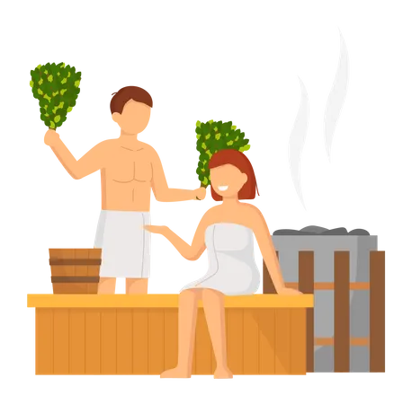Couple bain de vapeur ensemble  Illustration