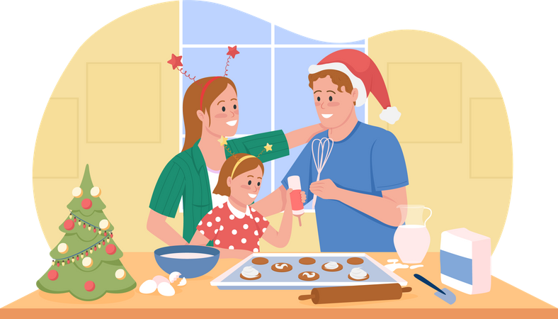 Couple baking cookies with daughter  Illustration