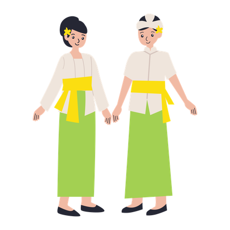 Couple balinais debout en robe de Bali  Illustration