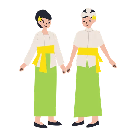 Couple balinais debout en robe de Bali  Illustration