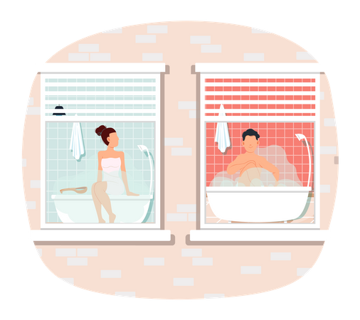 Couple bathing  Illustration