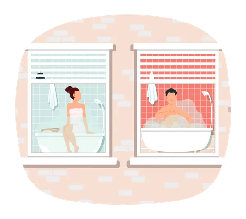Couple bathing Illustration