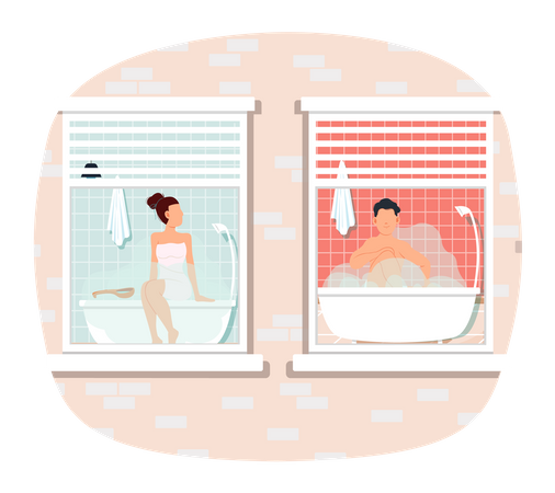 Couple bathing  Illustration