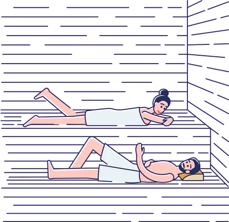 Couple bathing in sauna  Illustration