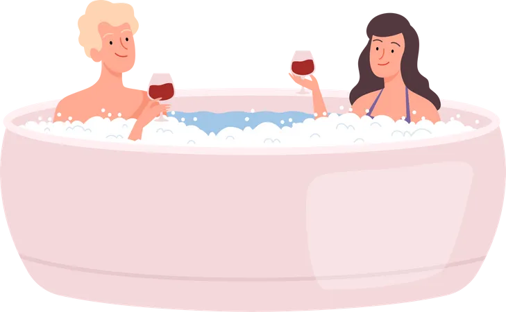 Couple bathing together Illustration