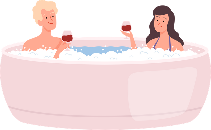 Couple bathing together  Illustration