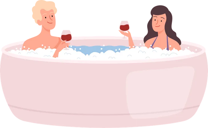 Couple bathing together  Illustration