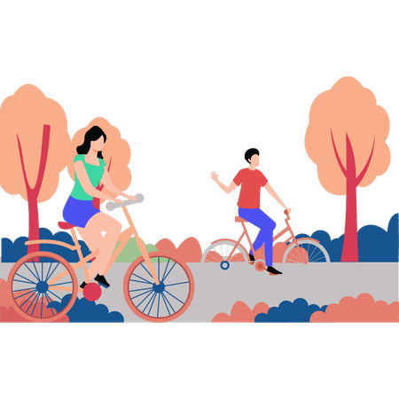 Couple bicycle riding in park  Illustration