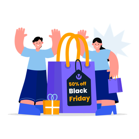 Couple Black Friday Shopping Promotion  Illustration