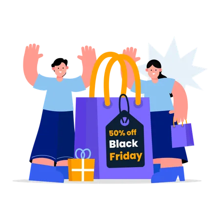 Couple Black Friday Shopping Promotion  Illustration