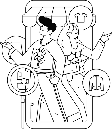 Couple bloguant via le streaming sur les réseaux sociaux en ligne  Illustration