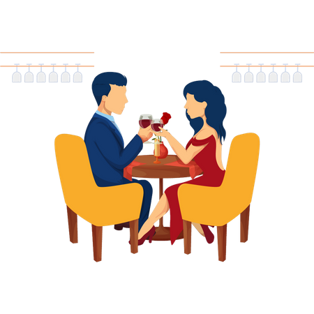 Couple buvant du vin de façon romantique  Illustration