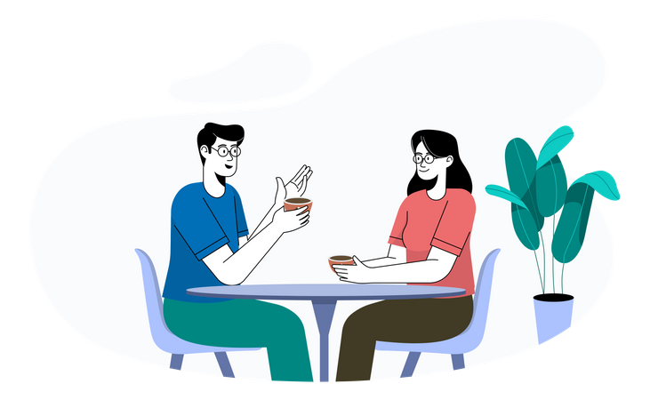 Couple, boire du café au café  Illustration
