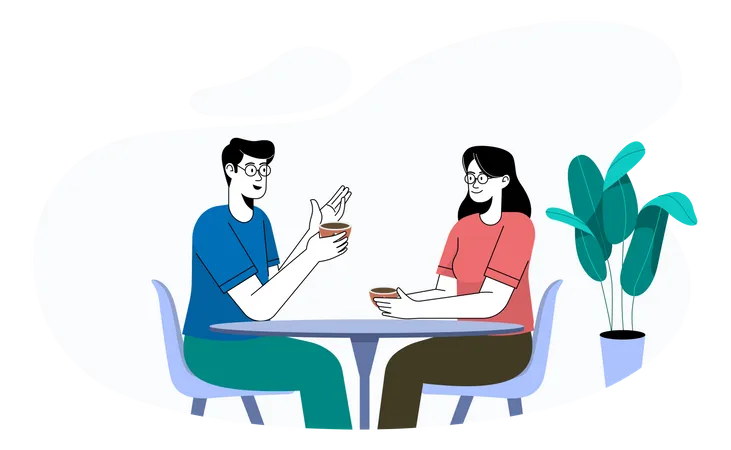 Couple, boire du café au café  Illustration