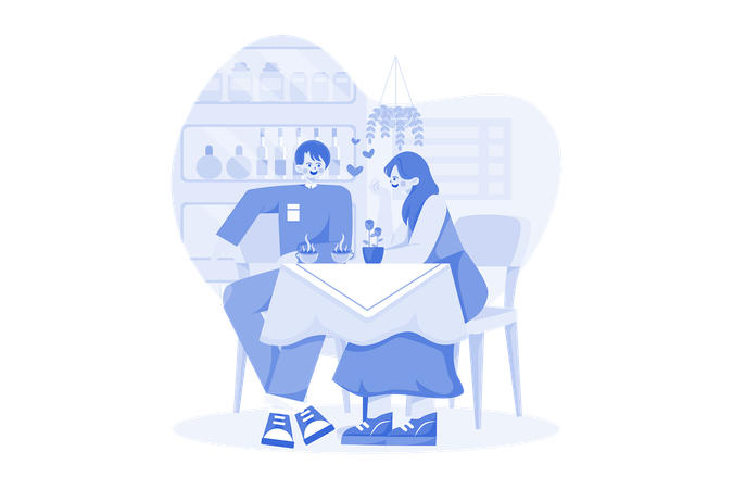 Couple, boire du café dans un café  Illustration