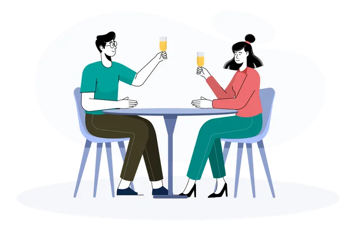 Couple buvant un cocktail au restaurant  Illustration