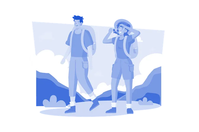 A Couple Booking An Adventure Tour To Have Exciting Experiences Illustration
