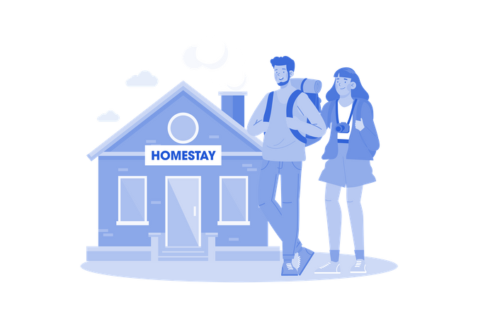 Couple booking  homestay to experience local life  Illustration