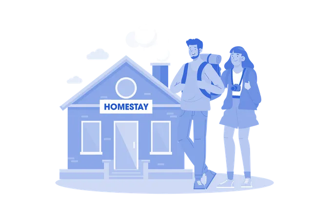 Couple booking  homestay to experience local life  Illustration