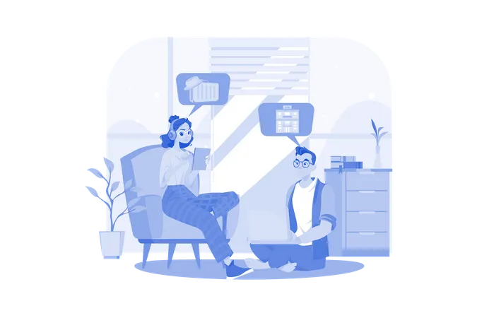 Couple booking hotel room for vacation  Illustration