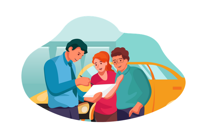 Couple booking new car Illustration