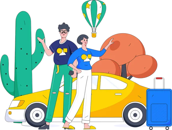 Couple booking taxi  Illustration