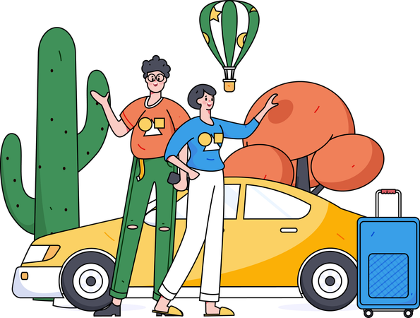 Couple booking taxi  Illustration