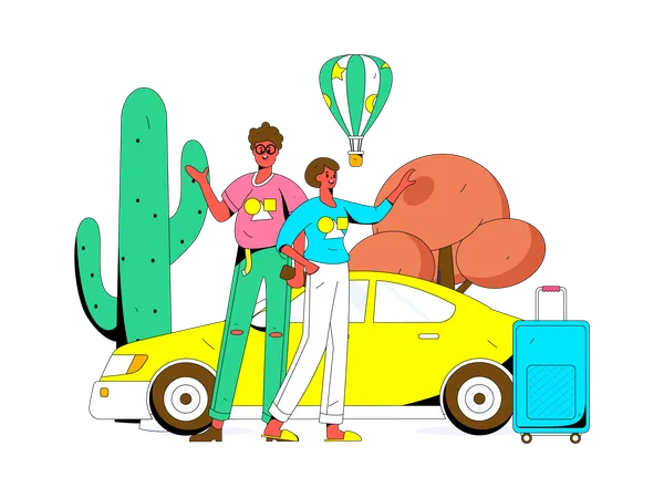 Couple booking taxi  Illustration