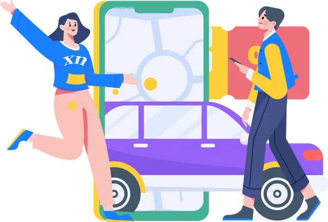 Couple booking taxi  Illustration