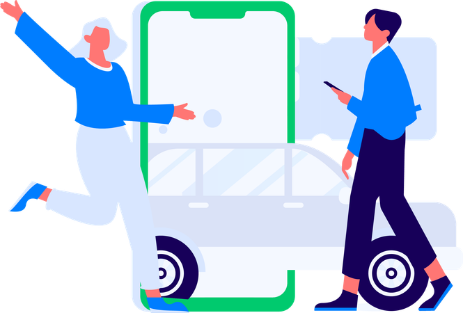 Couple booking taxi  Illustration