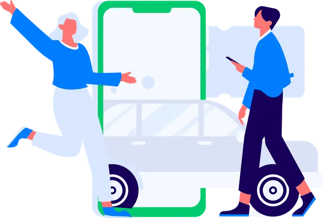 Couple booking taxi  Illustration