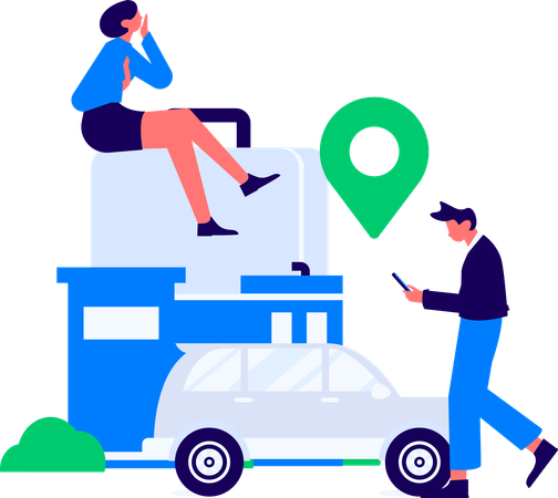 Couple booking taxi  Illustration