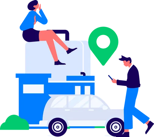 Couple booking taxi  Illustration