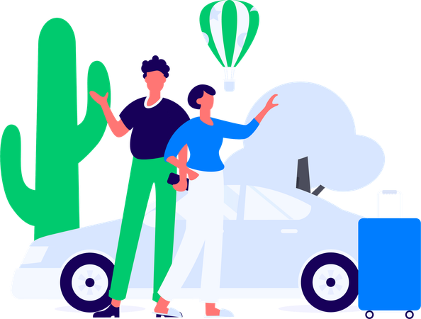 Couple booking taxi  Illustration