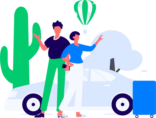 Couple booking taxi  Illustration