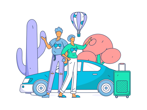 Couple booking taxi  Illustration