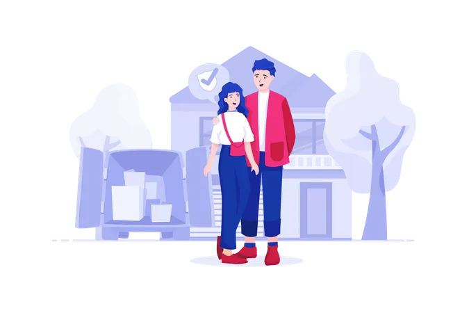 Couple bought new house from home loan Illustration