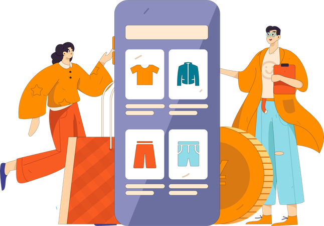 Couple browse on clothes section  Illustration