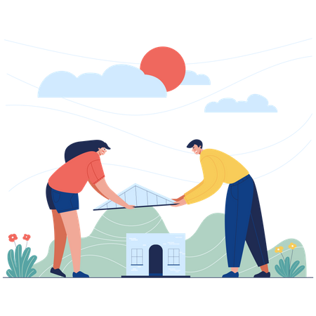 Couple building house together  Illustration