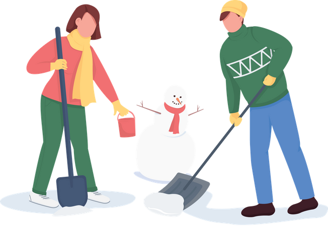 Couple building snowman  Illustration