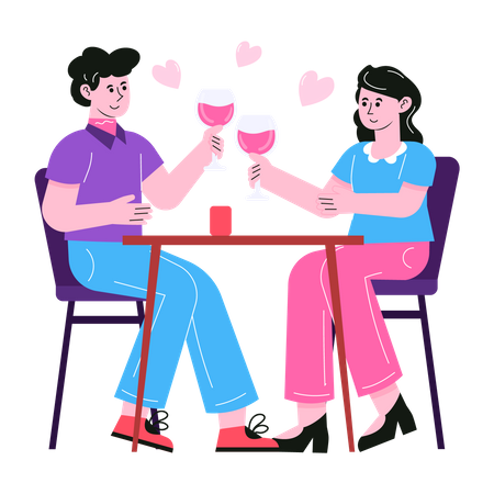 Couple, boire du vin lors d'un rendez-vous romantique  Illustration