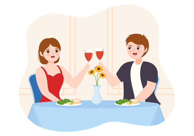 Couple buvant du vin au restaurant grec  Illustration